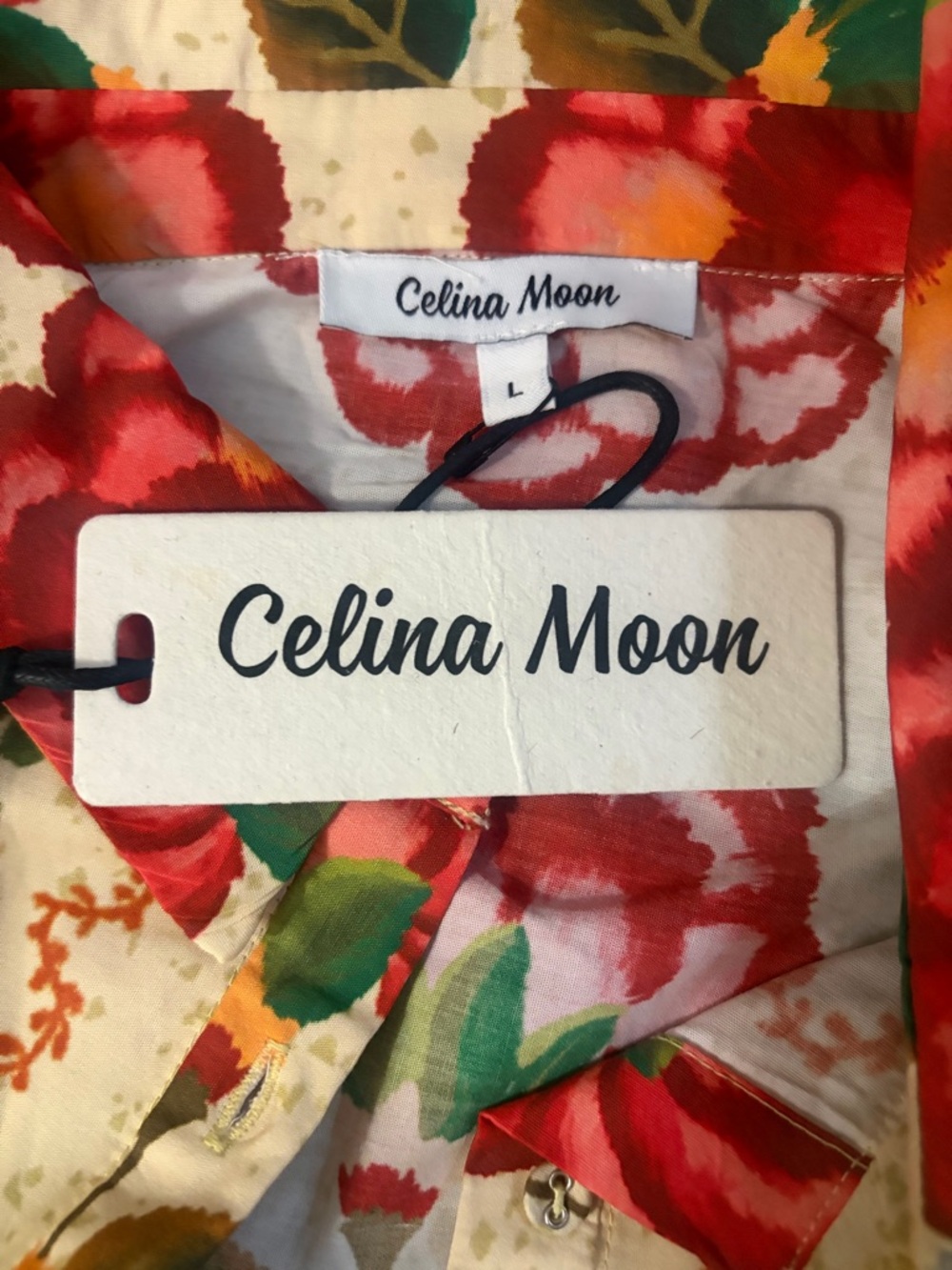 Celina Moon Floral Belted Cotton Shirt dress - sz NWT- LG-- floral bohemian - Picture 7 of 9